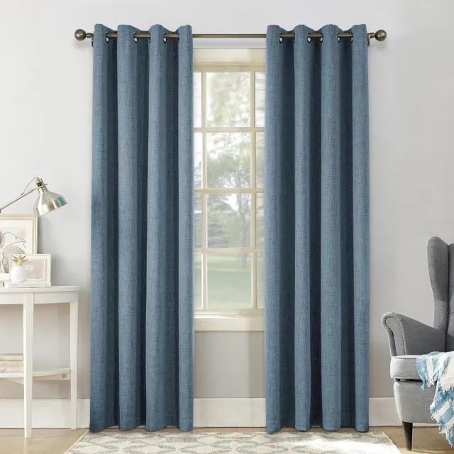 CUCRAF 100% verduisteringsgordijnen met inslagringen, zonwering, thermo-linnen gordijn met inslagringen, voor woonkamer, slaapkamer, hemelsblauw, H 225 x B 140 cm, set van 2