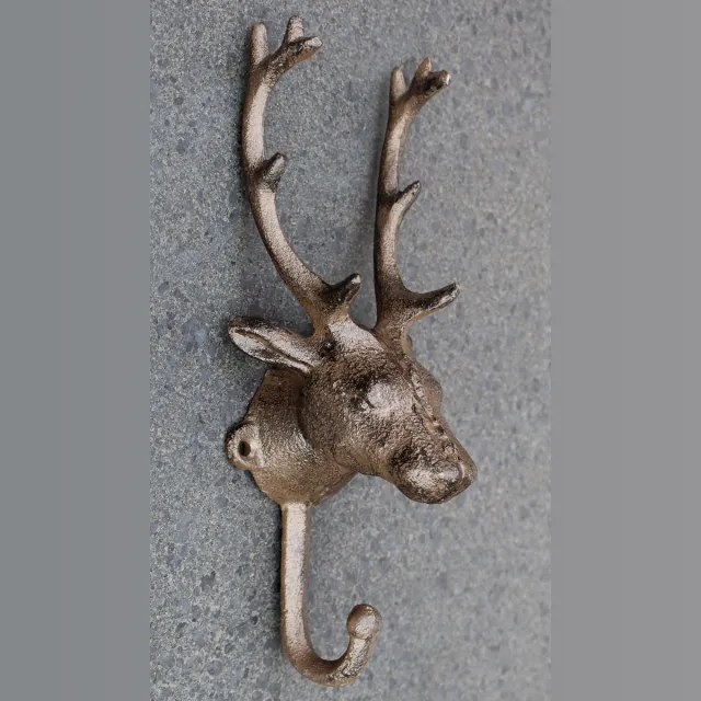 ShineHoly Wandhaak Hert | Wandhaak Gietijzer | Wandkapstok | Wandornament | Muurdecoratie | 24 cm | Stevige wandhaak | Handdoekhaak | Ophang haak | Ophanghaak | Landelijk wonen | Kerst | Kerstsok haak | Kerst haak | Kerst ornament | Cadeau Bruin