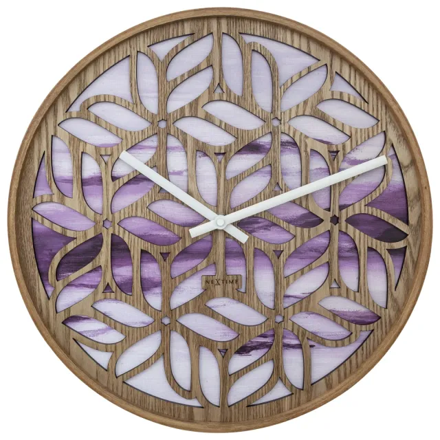 NeXtime Wandklok 40 cm - Geruisloos - Paars - Hout - "Yogi"
