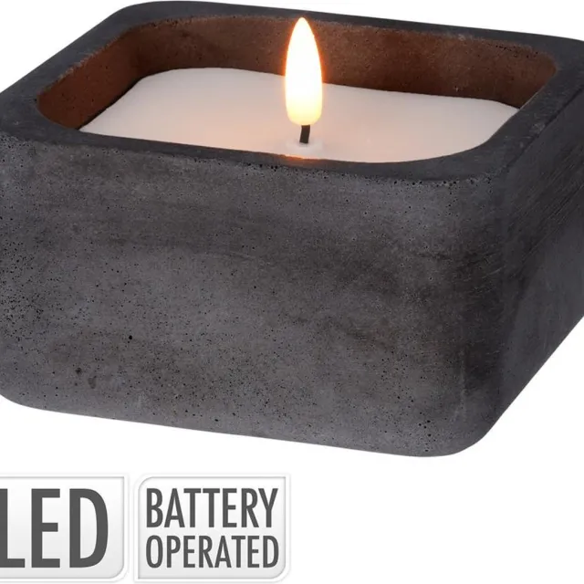 Home & Styling Kaars LED in vierkante zwarte pot van beton 12,5x12,5cm