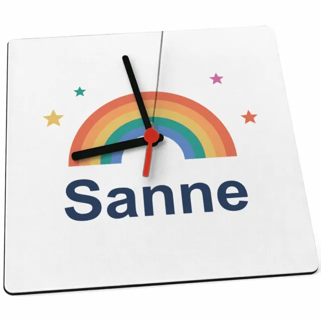 Mr Cadeautjes Klok 19 x 19 - design Regenboog met naam Sanne | cadeau Wit
