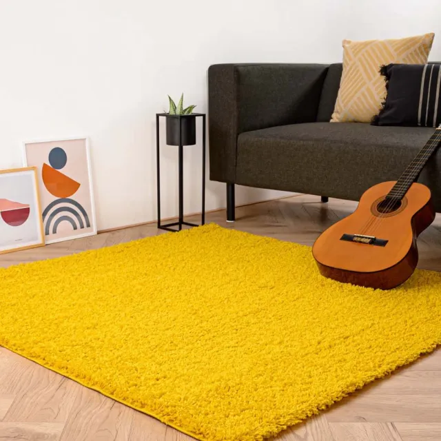 Tapeso Vierkant hoogpolig vloerkleed - Shaggy Trend geel 240x240