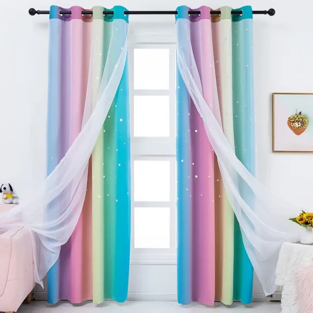 Sivio 2 stuks Gordijnen Verduisterend - gordijnen kant en klaar met ringen - Geschikt voor gordijnroede - 132 x 210cm - Verduisterende Gordijnen Roze Roze,132x210cm