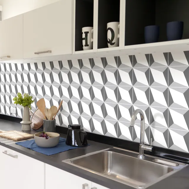 Ambiance Sticker Zelfklevende tegelmuurstickers voor keuken en badkamer - 30 geometrische cementtegeldesign stickers - 30 stickers 10x10cm Multi color