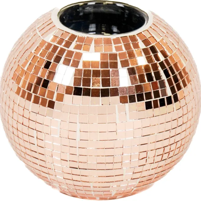Housevitamin Kaarshouder - Waxinelicht - Disco - Glas - Lichtroze - 10,5x10,5x8,5cm