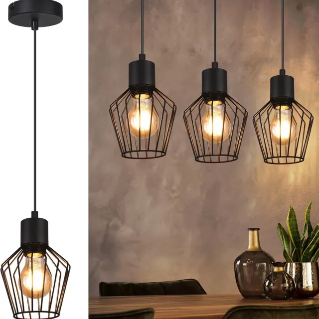 Glitzerlife Hanglampen - 1xE27 - Retro Industrieel Design - Metaal Materiaal - Hoogte Instelbaar - Ø12cm - Zwart - Hanglamp Eetkamer Keuken Woonkamer - Hanglampen Eetkamer Industrieel Retro