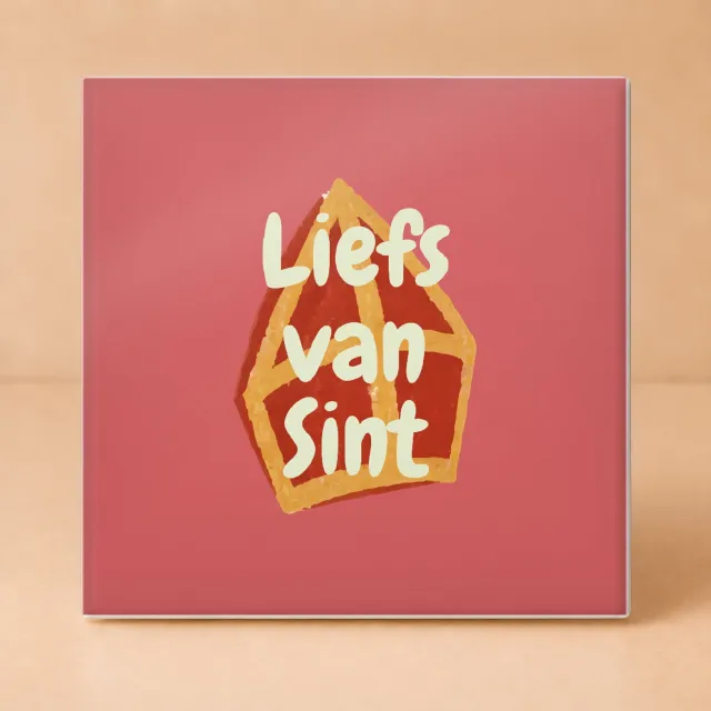 Bedruk King Gezellige 'Liefs van Sint' Tegel – Sinterklaas Cadeautegel met Mijter voor Sinterklaasfans en Pakjesavond - 11 x 11 cm Wit