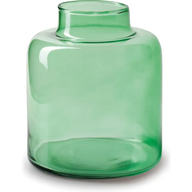 Jodeco Bloemenvaas Willem - transparant groen glas - 19 x 17 cm - fles vorm vaas