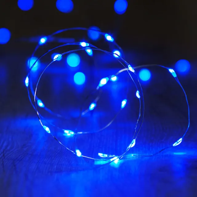 KIMU 2x Led Lampjes Snoer - Blauw 2 meter Lichtsnoer - Verlichting Kleding Lichtjes Haar Hoed Ledlampjes Fiets Snoer Fietslampjes CR2032 Halloween