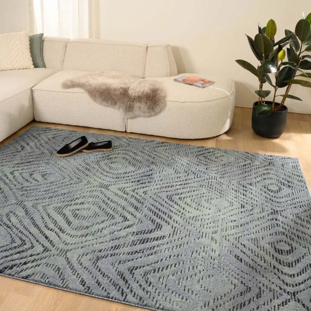 Tapeso Retro vloerkleed - Fancy Diamond petrol 80x150