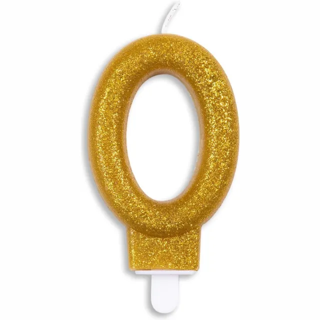 Globos Europe Cijfer kaars glitter goud nr. 0