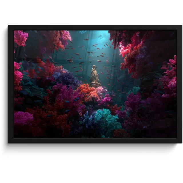 FrameYourWall Poster in lijst - Fotolijst 60x40 cm - Posters - Standbeeld - Zeebodem - Koraal - Kleurrijk - Posterlijst zwart - Decoratie - Wanddecoratie woonkamer - Muurdecoratie slaapkamer