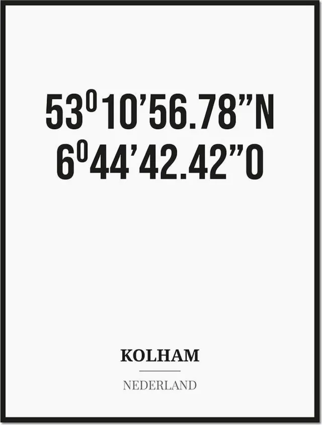 Studio216 Poster/kaart KOLHAM met coördinaten zwart, wit