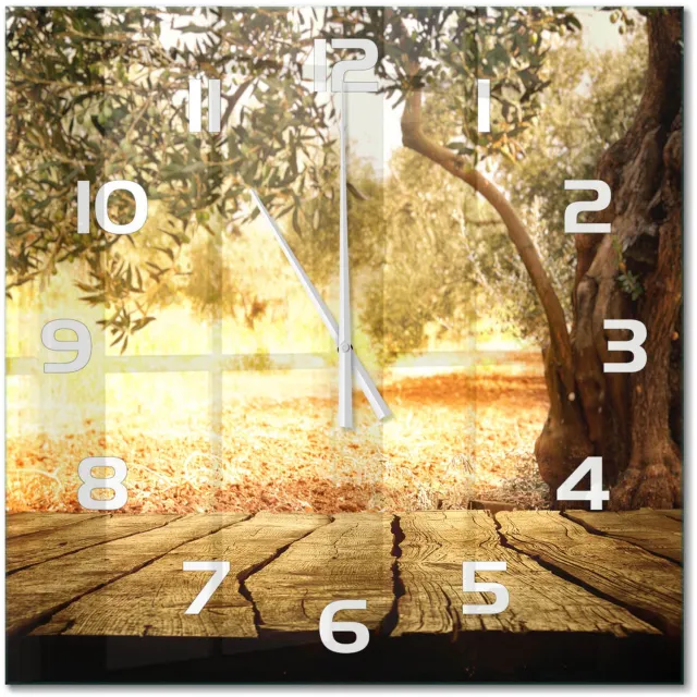 TULUP Wandklok - Olijfboom Klok Glas Met Opdruk - 60x60 cm - Bruin Moderne Wandklok Glas - Witte handen - Vierkante Klok - Decoratieve Glazen Klok - Glazen Wandklok Design