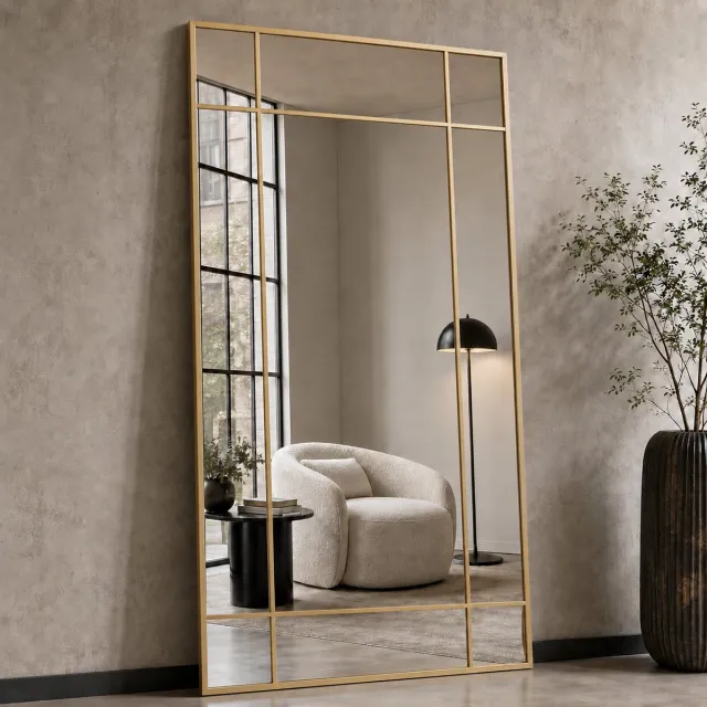 Lumoire Passpiegel Goud 190x90 cm – Staande Spiegel – Wandspiegel Horizontaal of Verticaal – Rasterverdeling