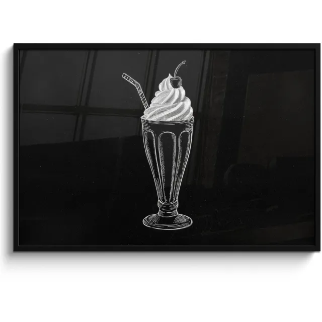FrameYourWall Poster in lijst - Fotolijst 120x80 cm - Posters - Ijscoupe - Kers - Krijtstijl - Slagroom - Posterlijst zwart - Decoratie - Wanddecoratie woonkamer - Muurdecoratie slaapkamer Ijscoupe - Kers - Slagroom