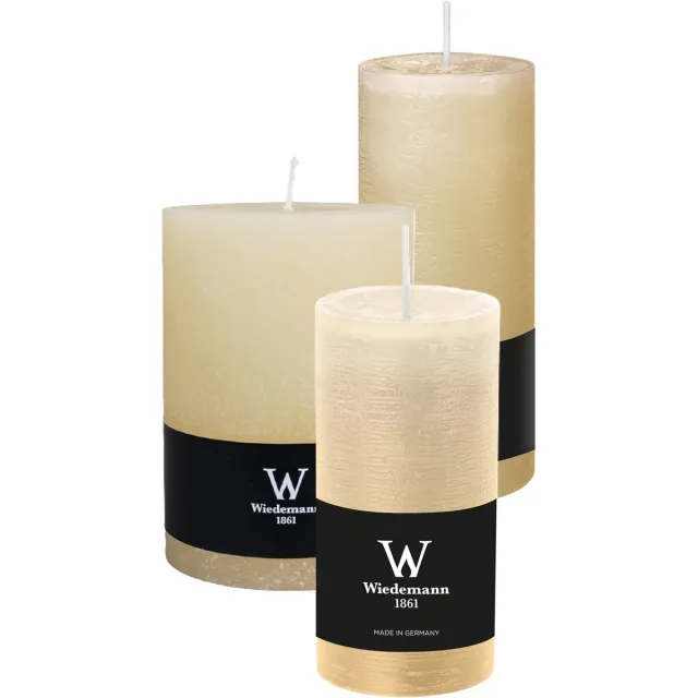 Wiedemann Cilinderkaarsen/stompkaarsen - set van 3 - rustieke kaars - creme wit - 10x14/7x16/6x12 cm
