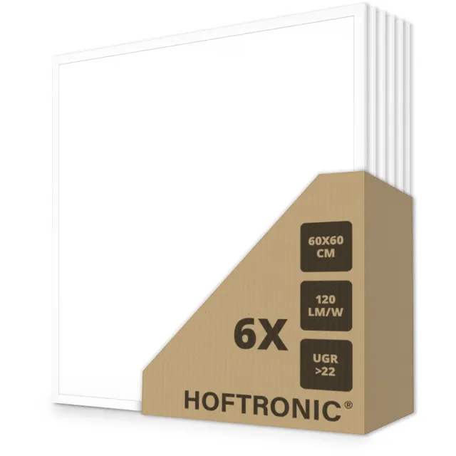 HOFTRONIC LED paneel vierkant – 60x60 cm 36 watt 4320 lumen 4000K neutraal wit – flikkervrij UGR22 – niet dimbaar aluminium – IP20 – kantoorverlichting systeemplafond verlichting
