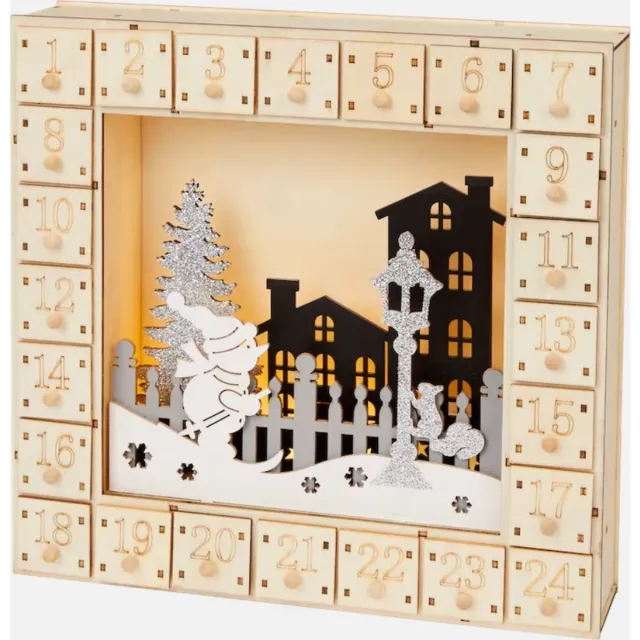 PlayElecGadget Advent kalender- Hout- Kerst 2022- 24 lades- Ledverlichting- Cadeaus naar eigen smaak