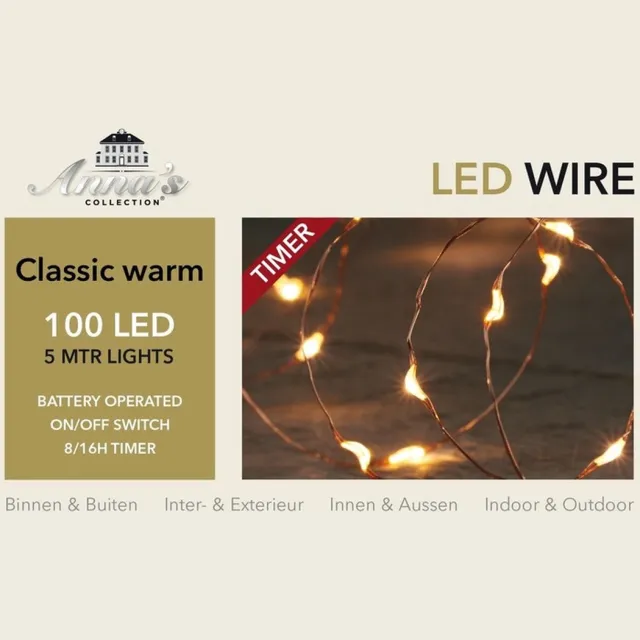 Anna's Collection LED draadverlichting - 2x - koper - 5 meter - met timer - warm witte - op batterij - kerstverlichting