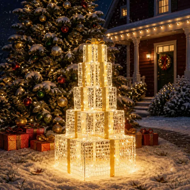 vidaXL Kerst led-cadeaudozen stapel 250 LED's Warmwit 56 x 56 x 120 cm