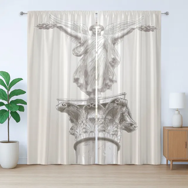 ABAKUHAUS Witte rustieke gordijnen, Engel uit de Griekse mythologie, Universele gordijnen met lussen en haken voor de woonkamer, 280 x 225 cm, wit