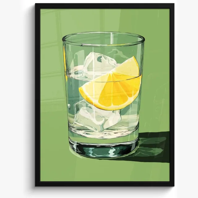 FrameYourWall Poster in lijst - Fotolijst 50x70 cm - Posters - Glas - Citroen - Ijsblokjes - Groen - Posterlijst zwart - Decoratie - Wanddecoratie woonkamer - Muurdecoratie slaapkamer Glas - Ijsblokjes - Citroen