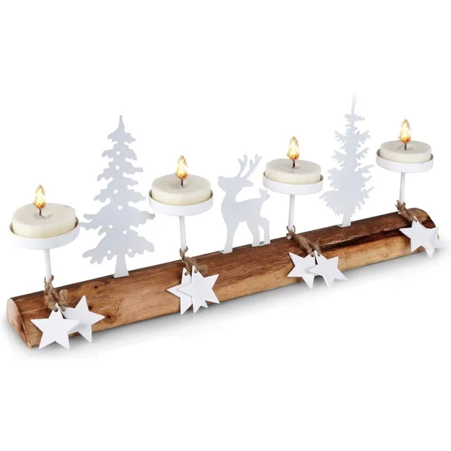 vilde Kandelaar Houten Wit voor 4 Kaarsen 40x6x16,5 cm - Kaarsen - Kaarsenstandaard - Kaarsenhouder - Decoratie biały