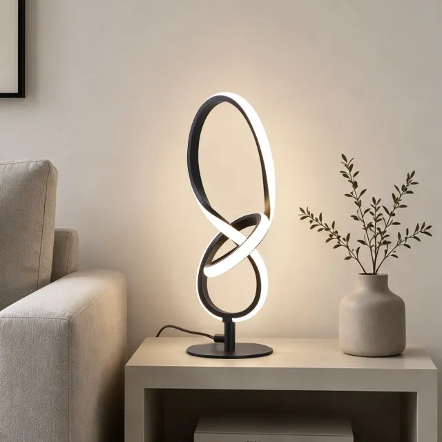 Lemlit LED Tafellamp 13W, 8-Vormige Bureaulamp, Moderne Nachtlamp met Warm Wit Licht 3000K, 1300lm, Aluminium Design, 41 cm, Zandzwart