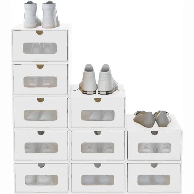 NAIZY 10x Schoenendozen Stapelbare Kraftpapieren schoenenopbergdoos met deksel en transparant venster schoenendoos schoenenorganizer 34,5 x 23,5 x 13,5 cm, wit