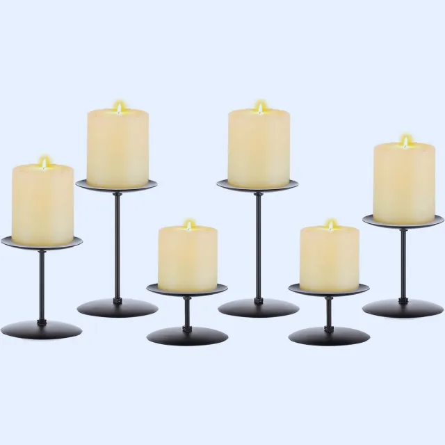 Thuys Set Van 6 Zwarte Metalen Kandelaars – Voor Pilaar – Moderne Kerstdecoratie – Zwart
