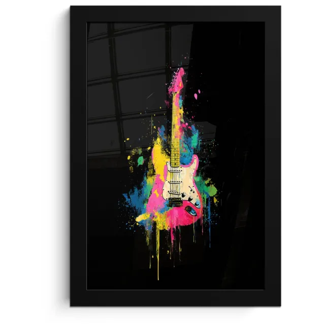 FrameYourWall Poster in lijst - Fotolijst 20x30 cm - Posters - Gitaar - Kleurrijk - Verf - Posterlijst zwart - Decoratie - Wanddecoratie woonkamer - Muurdecoratie slaapkamer