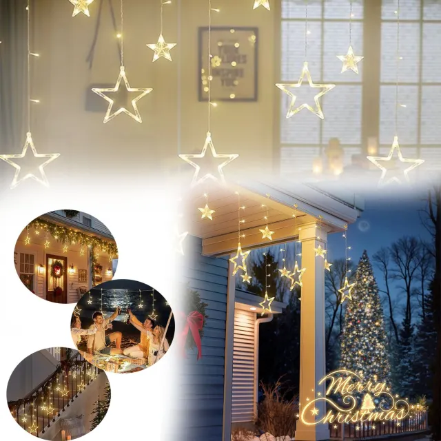 RUPINUS Kerstster-Raamverlichting, Kerstverlichting in Gordijnvorm Met 120 Leds en 12 Sterren, Sfeerverlichting Voor Binnen en Buiten.