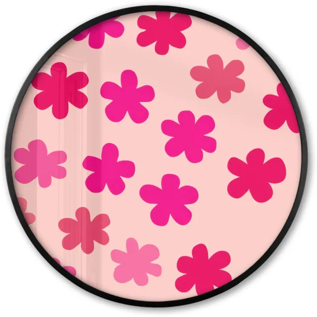 FrameYourWall Poster in lijst Rond - Fotolijst 80x80 cm - Posters - Bloemen - Patroon - Roze - Ronde posterlijst zwart - Decoratie - Wanddecoratie woonkamer - Muurdecoratie slaapkamer