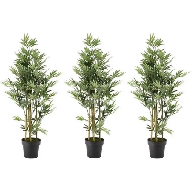 Bellatio Flowers & Plants 3x Groene bamboe kunstplanten 125 cm in zwarte plastic pot - Kamerplant kunstplanten/nepplanten