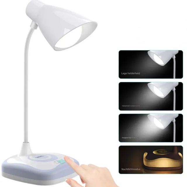 QTTVBTNA 1 Stuk LED Tafellamp USB Oplaadbaar – Dimbare Bureaulamp met Flexibele Hals – Flikkervrij & Oogvriendelijk Licht – Draadloos, Stil & Energiezuinig – Draagbaar voor Lezen, Werken en Studeren – Wit