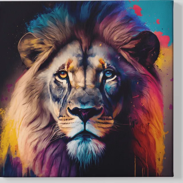 Trendex Global Vierkant Canvas Schilderij - Dieren - Leeuw Portret - Kleurrijk - 100x100x2 cm