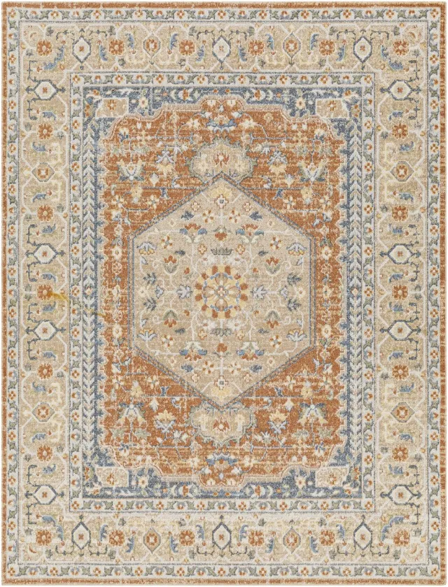 Surya Boka vloerkleed wasbaar oosters vintage donkeroranje