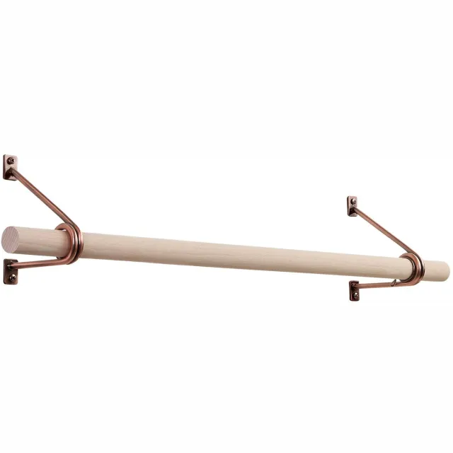 Sotech wandkapstok 120 x 150 mm antiek roségoud gegalvaniseerd met 500 mm kapstokstang van beukenhout Ø 30 mm, kledingstang, kapstok 120 x 150 mm roze goud 500 mm kapstokstang