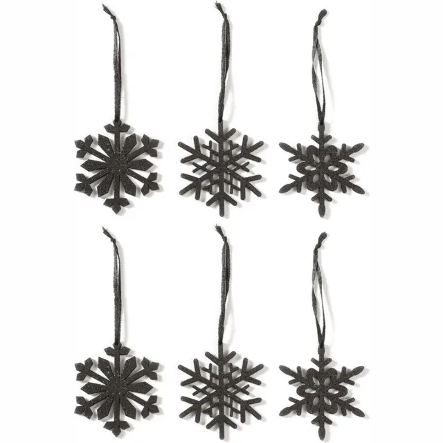 Inge-glas Kersthangers - 6x zwarte sneeuwvlok en ster - 7,5 cm - kunststof - kerstboomversiering