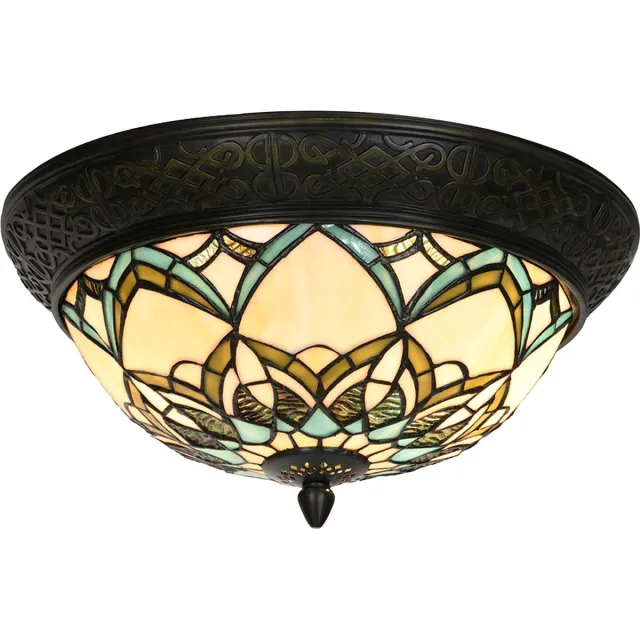 Lumilamp Plafondlamp Tiffany Ø 37x19 cm Beige Blauw Glas