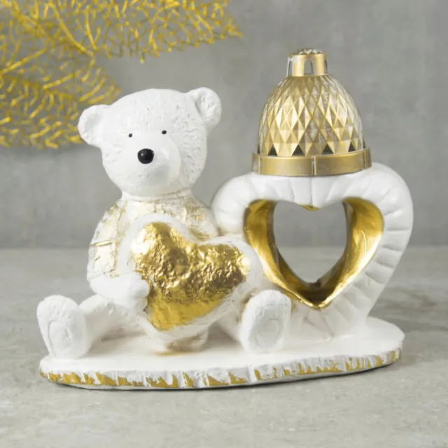 Smaal deco Herdenkinglicht Beer Hart decoratie Graflicht grafkaars decoratie lantaarn beelden cadeau valentijn graflantaarn Wit goud