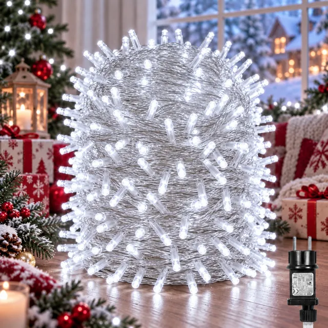 MUPOO Fairy Lights-LED Kerst Lichtsnoer Buiten IP44-Kerstverlichting Lichtslinger met Veilige 31V Laagspanning&Energiezuinig-8 Lichtstanden&Geheugen-Timer 6U/18U-Kerstboomverlichting voor Grote Tuin,Gevel,Advent-800 LED-100m-Wit-1 Stuk