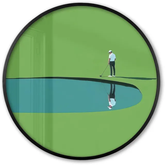 FrameYourWall Poster in lijst Rond - Fotolijst 60x60 cm - Posters - Persoon - Golf - Water - Blauw - Ronde posterlijst zwart - Decoratie - Wanddecoratie woonkamer - Muurdecoratie slaapkamer