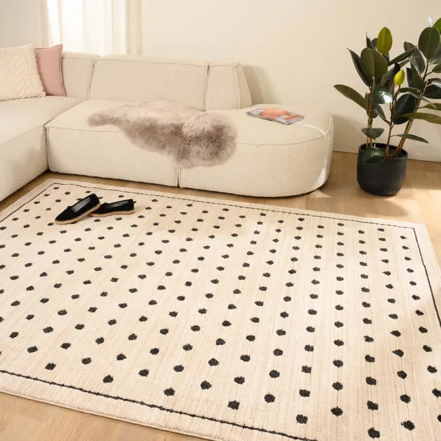 Tapeso Vloerkleed stippen - Fancy Dots crème 160x230