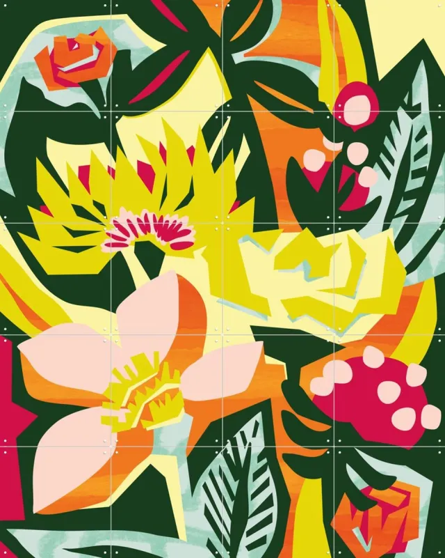 IXXI Just A Few More Flowers, Megan Gallagher - 80 x 100 cm - Grote wanddecoratie en posters - Grafisch Ontwerp, Digitale Kunst, Abstract, Kleurrijk Geel / Roze / Groen