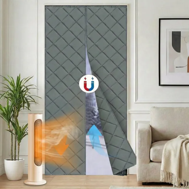 MUPOO Isolerend Magnetisch Deurgordijn & Tochtgordijn Extra Dik (540GSM) - Zelfklevend ,Thermisch ,Waterdicht & Winddicht -Veiligheid van huisdieren- voor Voordeur & Trappengat - 90x210cm - Grijs-2 stuks