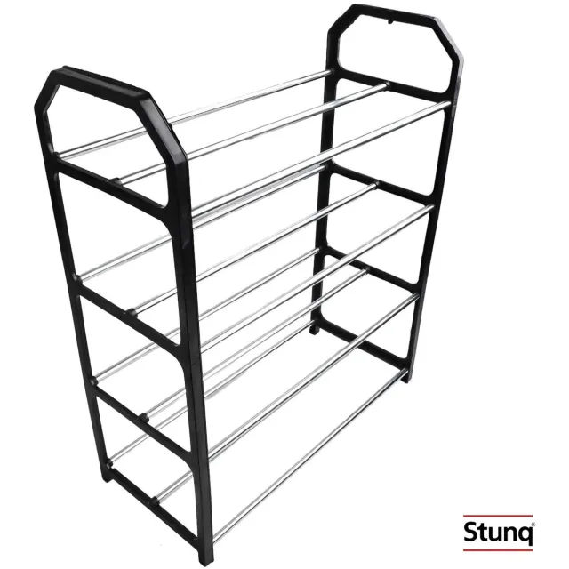 Stunq 4-laags metalen schoenenrek zwart - ruimtebesparende schoenenplank met verchroomde buizen