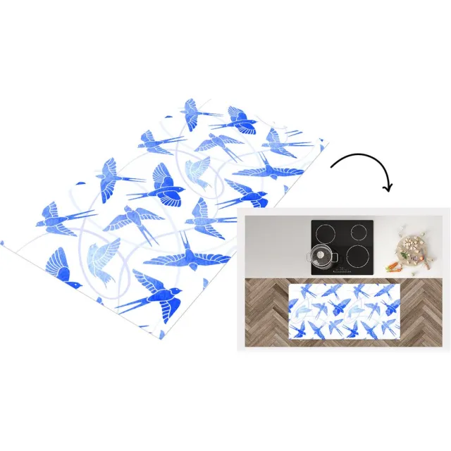 KitchenYeah Keukenloper - Loper keuken - Patroon - Blauw - Vogel - 120x60 cm - Keukenloper vinyl Multicolor