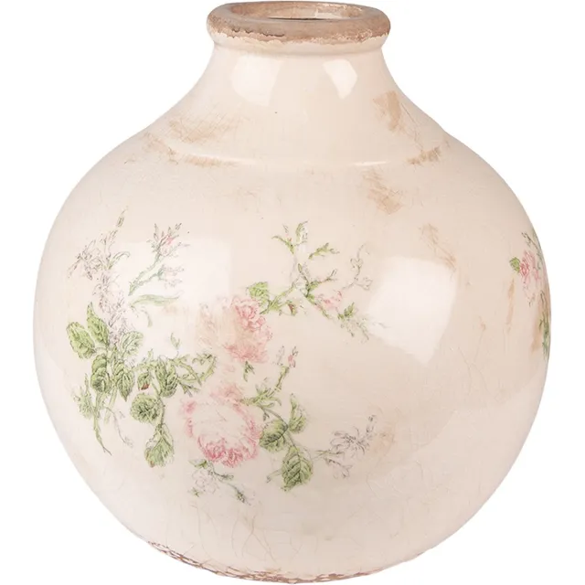 Clayre & Eef Vaas Ø 25x25 cm Roze Beige Keramiek Bloemen